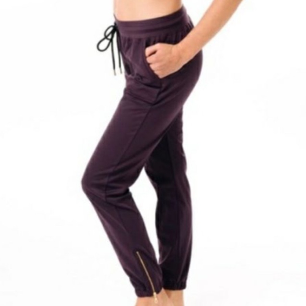 ZYIA Active Peak Fig Purple Zipper Ankle Cuffed Joggers Athleisure Pants Large